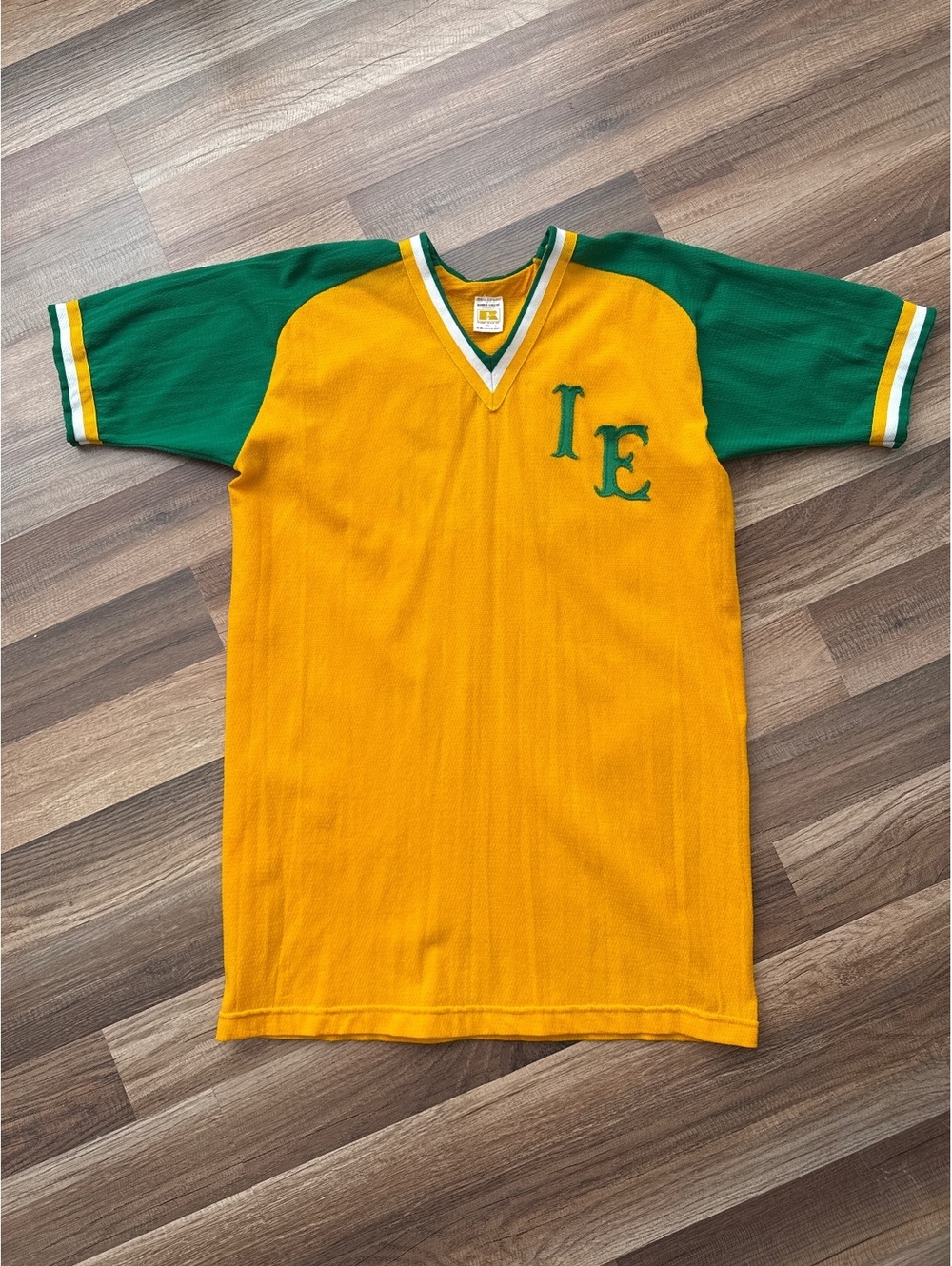 Vintage 80s Russell Athletic Football Jersey XL Made USA Gold Green #16
